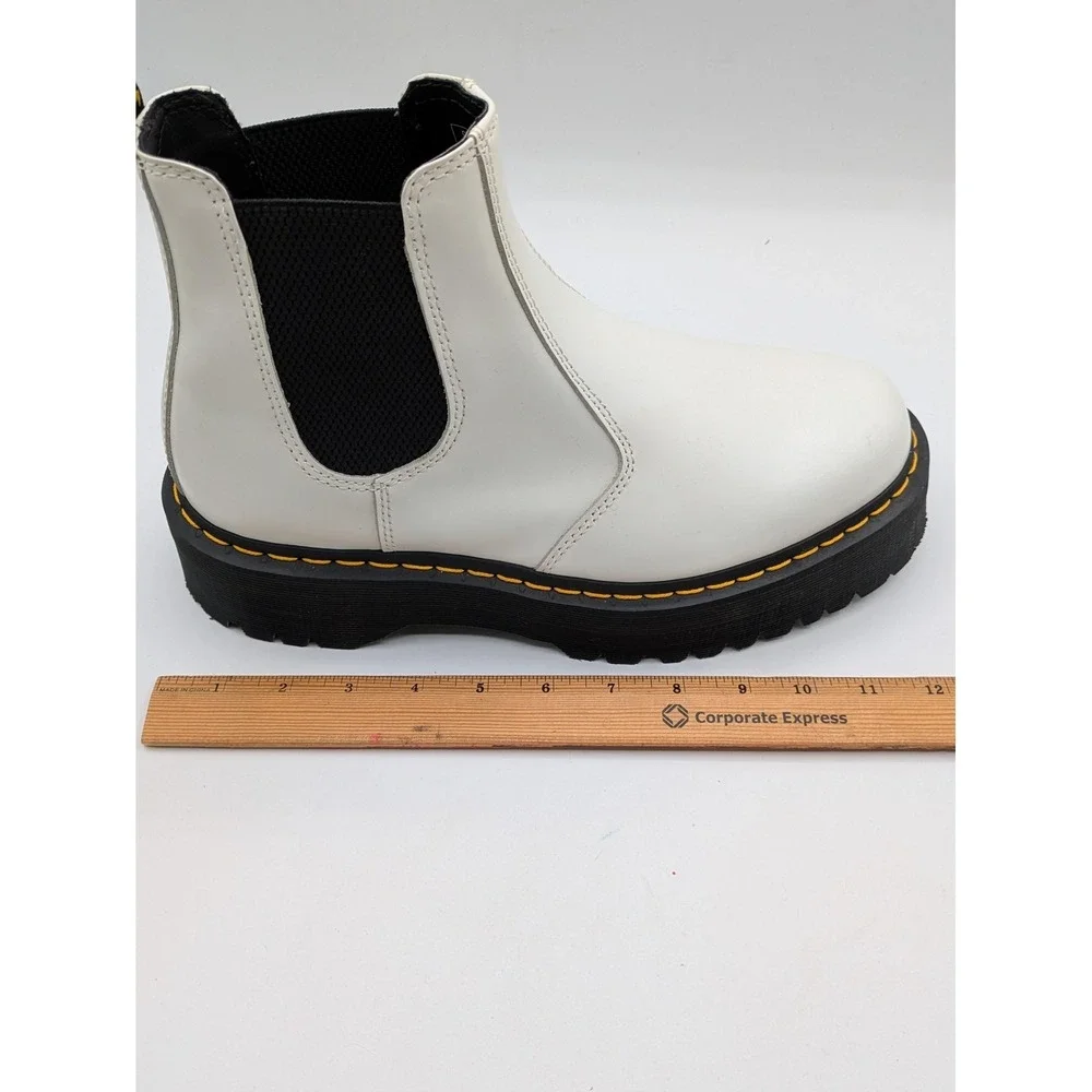 Dr. Martens Boots Mens Size 10 White 2976 Quad Chelsea Platform Leather Lug Sole